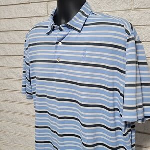 Peter Millar Summer Comfort Polo Preppy Babyblue Navy White Shirt Lg
